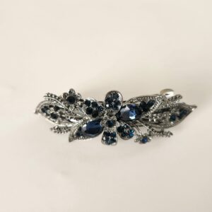 HP001 Blue Glass Flower w/Black Rhinestones Hair Clip